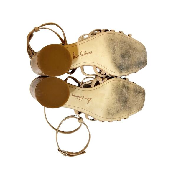 Sam Edelman suede leather daffodil strappy heeled sandal blush nude Sz 9.5 - Picture 3 of 6